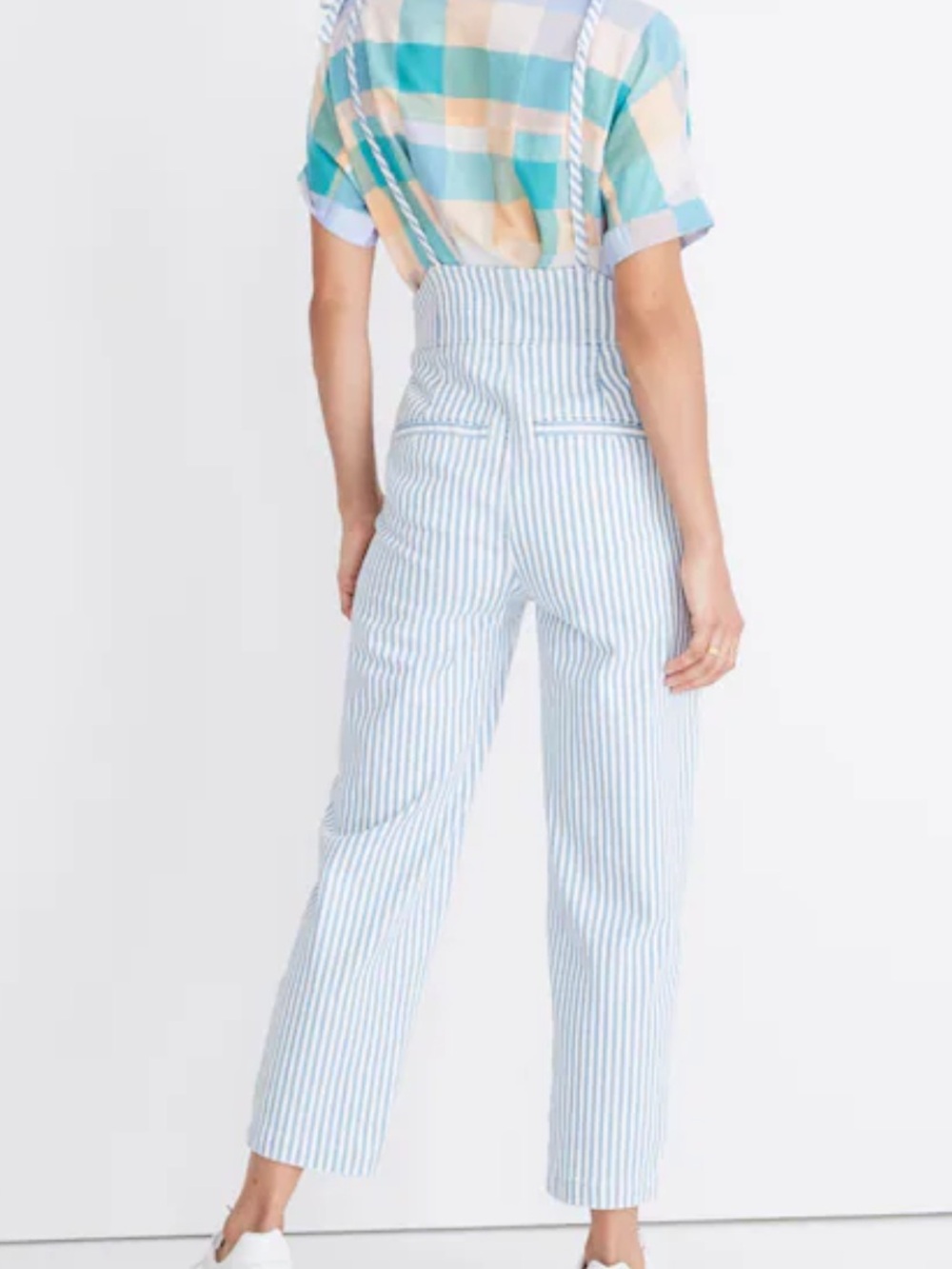 NEW XS Madewell Tie-Strap Overalls Railroad Stripe Light Blue Jumpsuit Denim NWT - Picture 4 of 6
